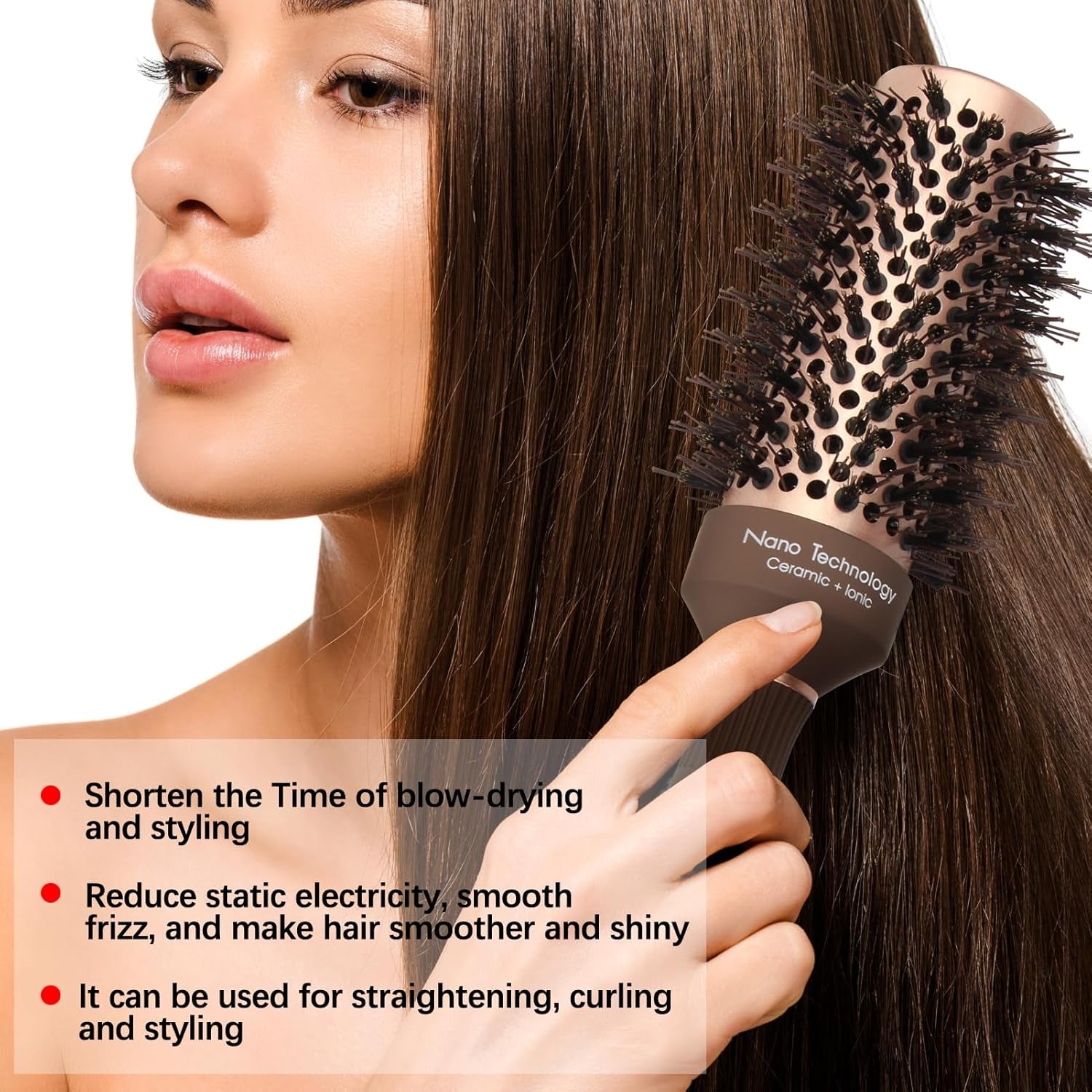Hair Brush, round Brush for Blow Drying, Curling, Styling, Nano Thermal Ceramic & Ionic Tech, Boar Bristle, Volume & Shine, Brown (3 Inch, 1.7 Inch Barrel)